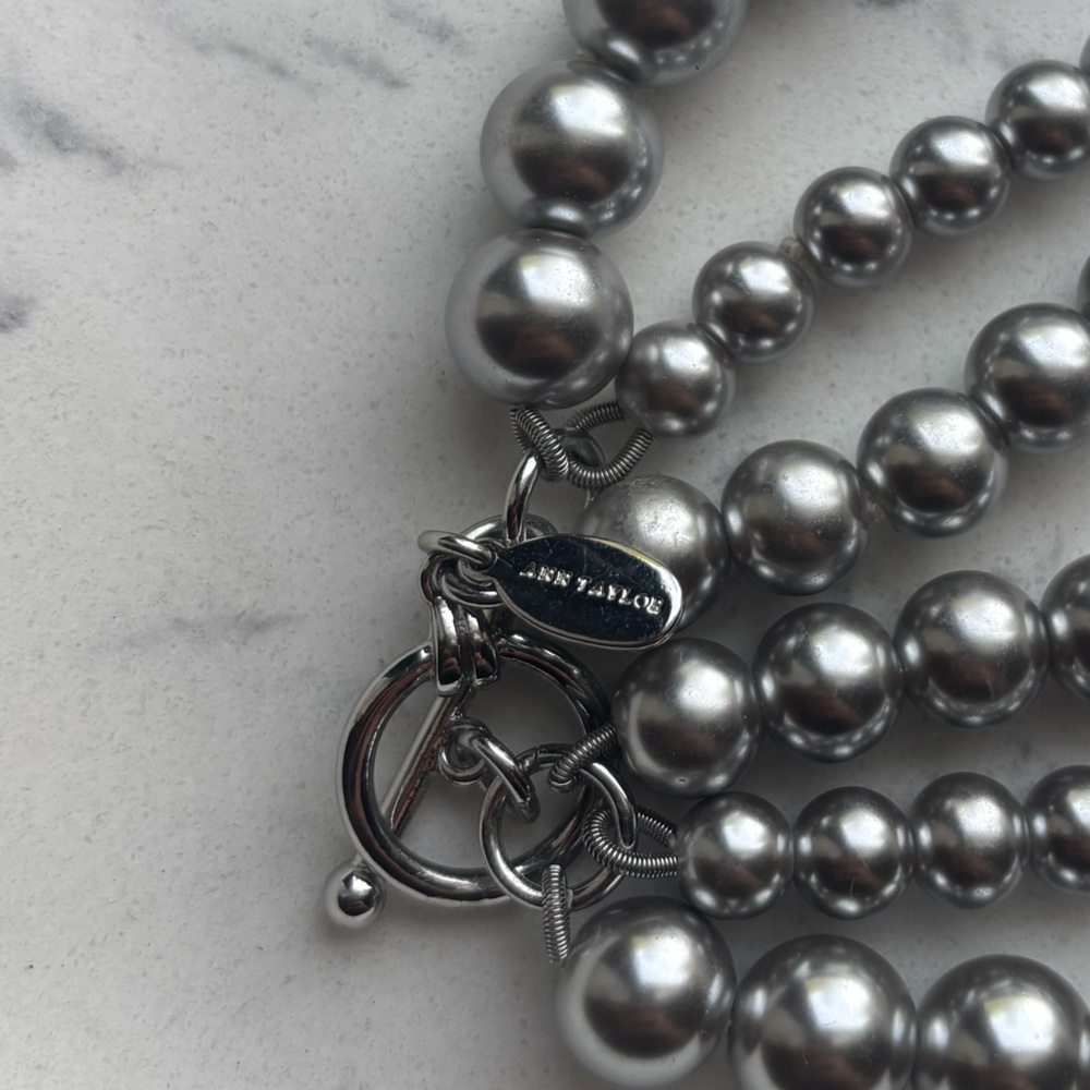 Ann Taylor Triple Strand Silver Pearl Necklace with Floral Accents - Picture 4 of 5